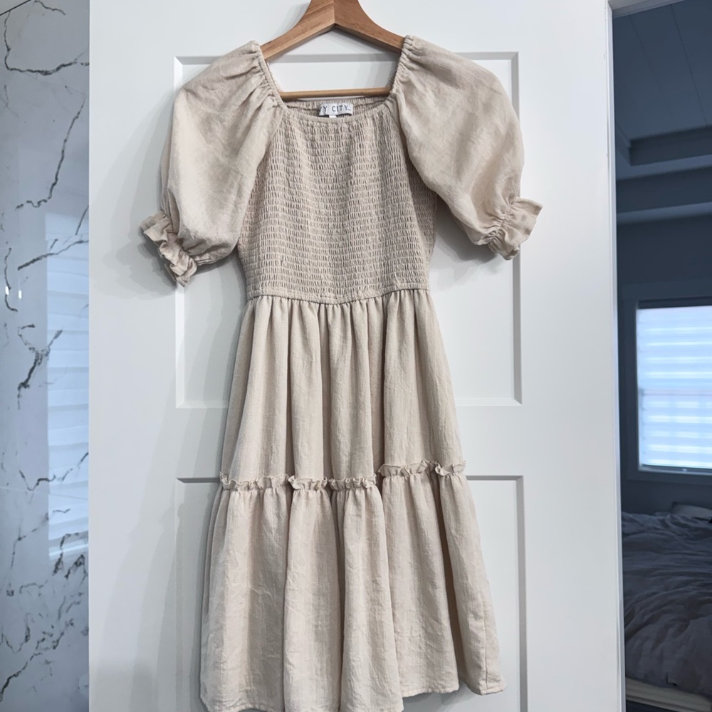 Ivy City Co girls Cream Puff Sleeve Dress